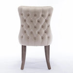 4x Velvet Upholstered Dining Chairs Tufted Wingback Side Chair with Studs Trim Solid Wood Legs for Kitchen - Furniture
