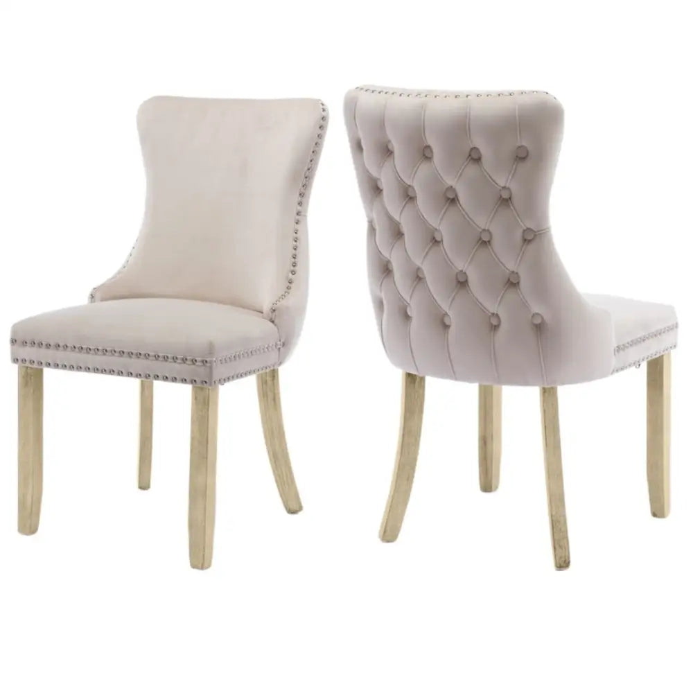 4x Velvet Upholstered Dining Chairs Tufted Wingback Side Chair with Studs Trim Solid Wood Legs for Kitchen - Furniture