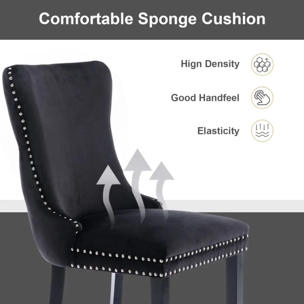 4x Velvet Upholstered Dining Chairs Tufted Wingback Side Chair with Studs Trim Solid Wood Legs for Kitchen - Furniture