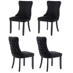4x Velvet Upholstered Dining Chairs Tufted Wingback Side Chair with Studs Trim Solid Wood Legs for Kitchen - Furniture