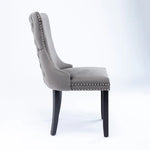 4x Velvet Upholstered Dining Chairs Tufted Wingback Side Chair with Studs Trim Solid Wood Legs for Kitchen - Furniture