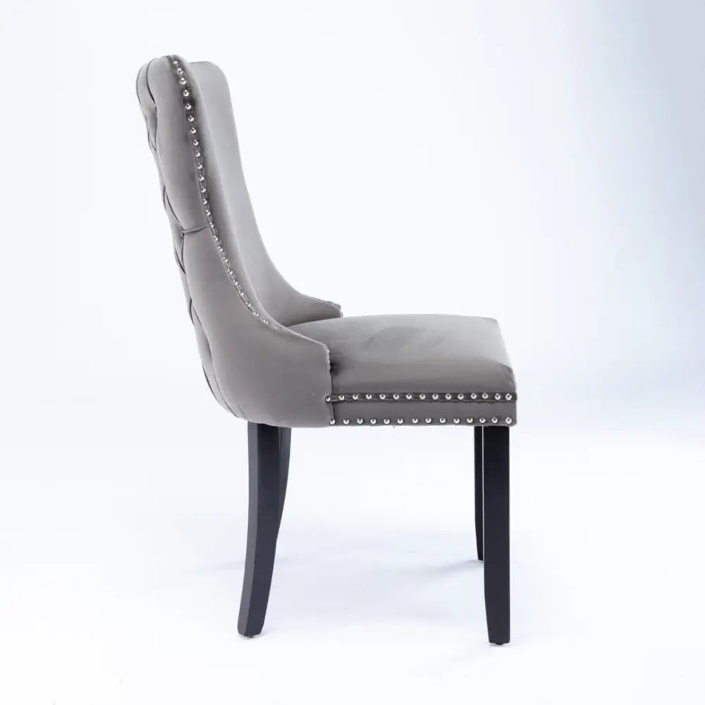 4x Velvet Upholstered Dining Chairs Tufted Wingback Side Chair with Studs Trim Solid Wood Legs for Kitchen - Furniture