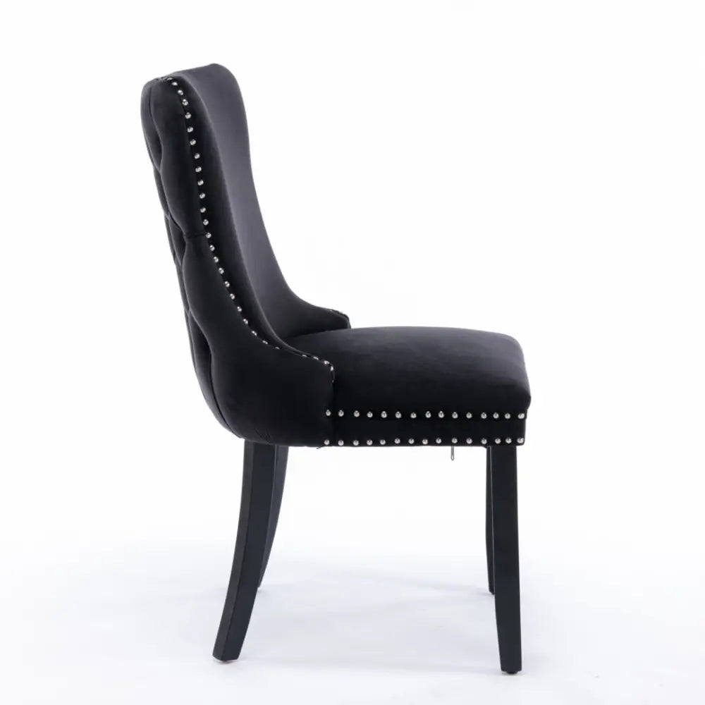 4x Velvet Upholstered Dining Chairs Tufted Wingback Side Chair with Studs Trim Solid Wood Legs for Kitchen - Furniture