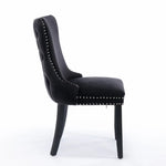 4x Velvet Upholstered Dining Chairs Tufted Wingback Side Chair with Studs Trim Solid Wood Legs for Kitchen - Furniture