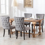 4x Velvet Upholstered Dining Chairs Tufted Wingback Side Chair with Studs Trim Solid Wood Legs for Kitchen - Furniture