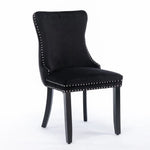 4x Velvet Upholstered Dining Chairs Tufted Wingback Side Chair with Studs Trim Solid Wood Legs for Kitchen - Furniture