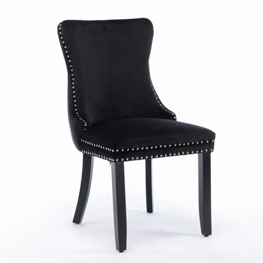 4x Velvet Upholstered Dining Chairs Tufted Wingback Side Chair with Studs Trim Solid Wood Legs for Kitchen - Furniture