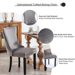 4x Velvet Upholstered Dining Chairs Tufted Wingback Side Chair with Studs Trim Solid Wood Legs for Kitchen - Furniture