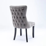 4x Velvet Upholstered Dining Chairs Tufted Wingback Side Chair with Studs Trim Solid Wood Legs for Kitchen - Furniture