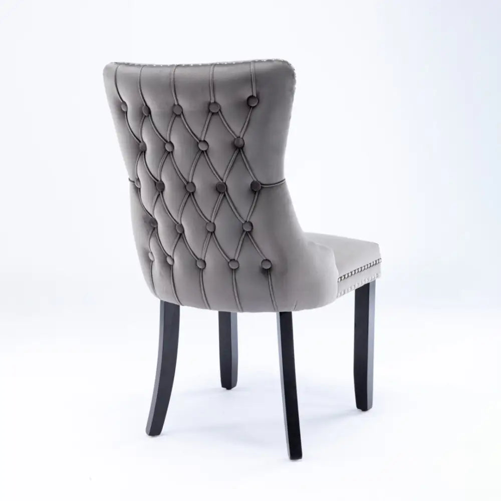 4x Velvet Upholstered Dining Chairs Tufted Wingback Side Chair with Studs Trim Solid Wood Legs for Kitchen - Furniture