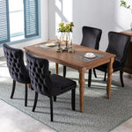 4x Velvet Upholstered Dining Chairs Tufted Wingback Side Chair with Studs Trim Solid Wood Legs for Kitchen - Furniture