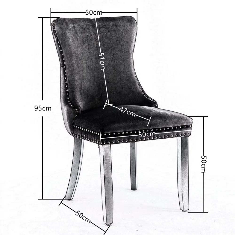 4x Velvet Upholstered Dining Chairs Tufted Wingback Side Chair with Studs Trim Solid Wood Legs for Kitchen - Furniture