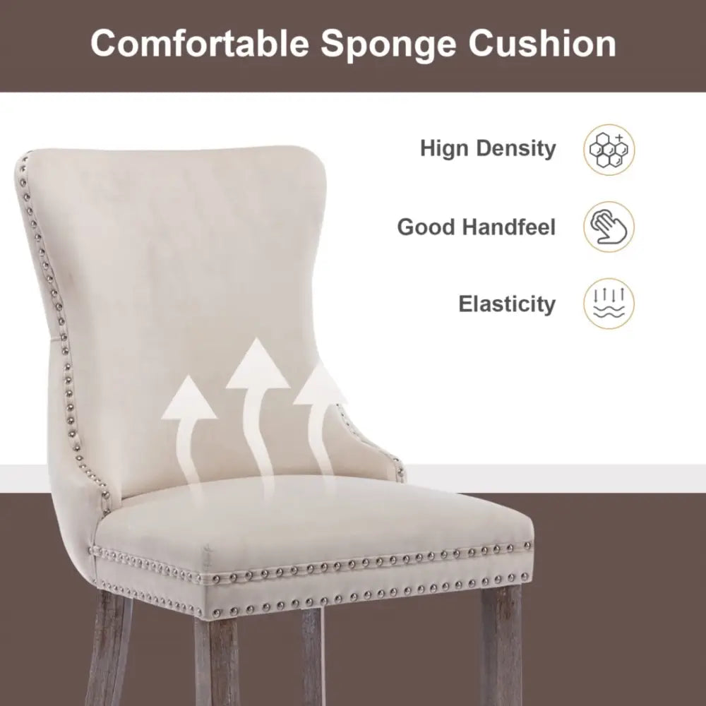 4x Velvet Upholstered Dining Chairs Tufted Wingback Side Chair with Studs Trim Solid Wood Legs for Kitchen - Furniture