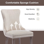 4x Velvet Upholstered Dining Chairs Tufted Wingback Side Chair with Studs Trim Solid Wood Legs for Kitchen - Furniture
