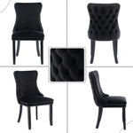 4x Velvet Upholstered Dining Chairs Tufted Wingback Side Chair with Studs Trim Solid Wood Legs for Kitchen - Furniture