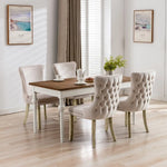 4x Velvet Upholstered Dining Chairs Tufted Wingback Side Chair with Studs Trim Solid Wood Legs for Kitchen - Furniture