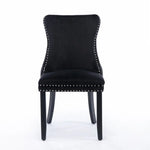 4x Velvet Upholstered Dining Chairs Tufted Wingback Side Chair with Studs Trim Solid Wood Legs for Kitchen - Furniture