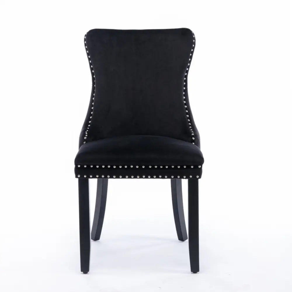 4x Velvet Upholstered Dining Chairs Tufted Wingback Side Chair with Studs Trim Solid Wood Legs for Kitchen - Furniture