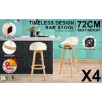 4X Wooden Bar Stool Dining Chair Fabric LEILA 72cm BEIGE - Furniture > Bar Stools & Chairs > Table & Bar Stools