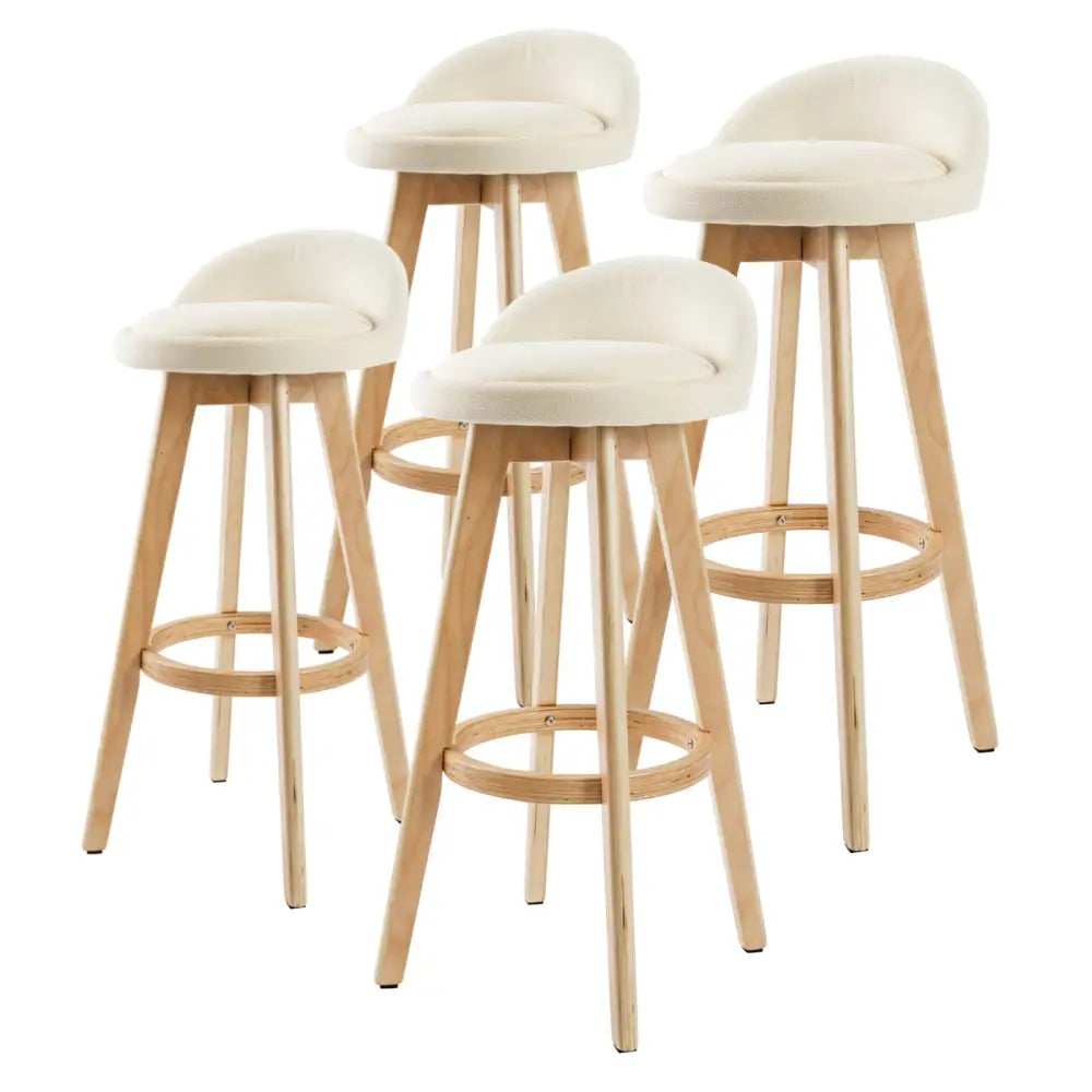4X Wooden Bar Stool Dining Chair Fabric LEILA 72cm BEIGE - Furniture > Bar Stools & Chairs > Table & Bar Stools