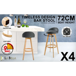 4X Wooden Bar Stool Dining Chair Fabric LEILA 72cm GREY - Furniture > Bar Stools & Chairs > Table & Bar Stools