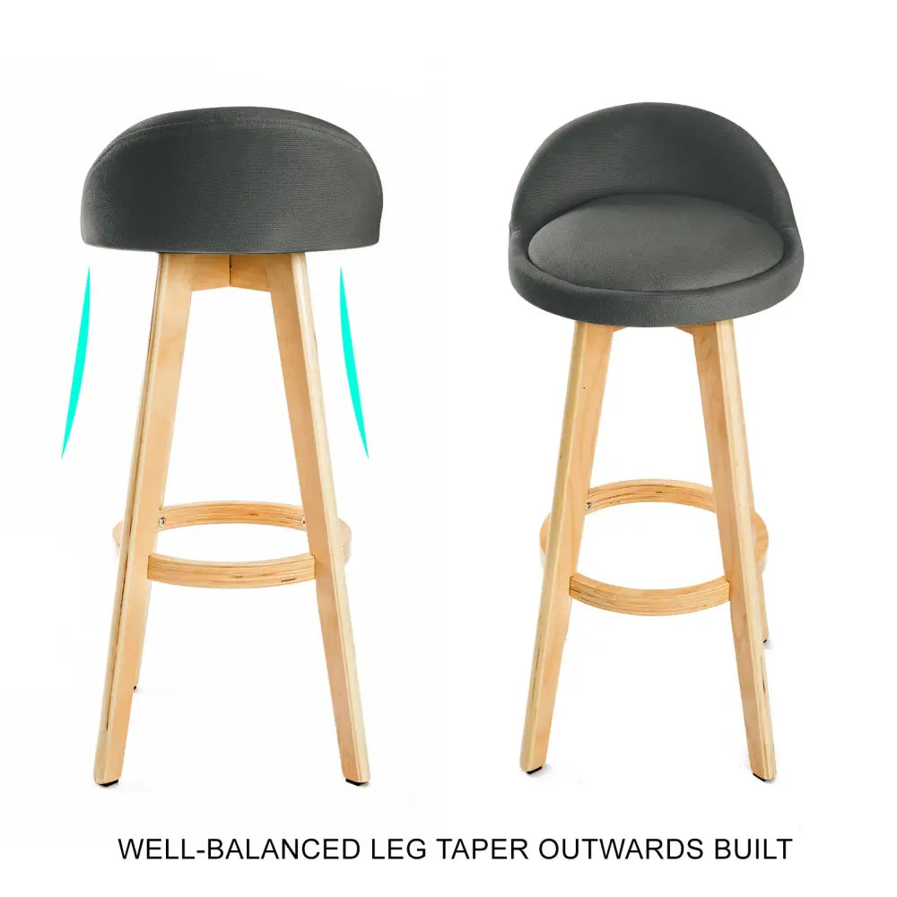 4X Wooden Bar Stool Dining Chair Fabric LEILA 72cm GREY - Furniture > Bar Stools & Chairs > Table & Bar Stools