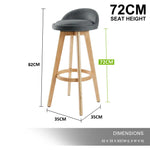 4X Wooden Bar Stool Dining Chair Fabric LEILA 72cm GREY - Furniture > Bar Stools & Chairs > Table & Bar Stools