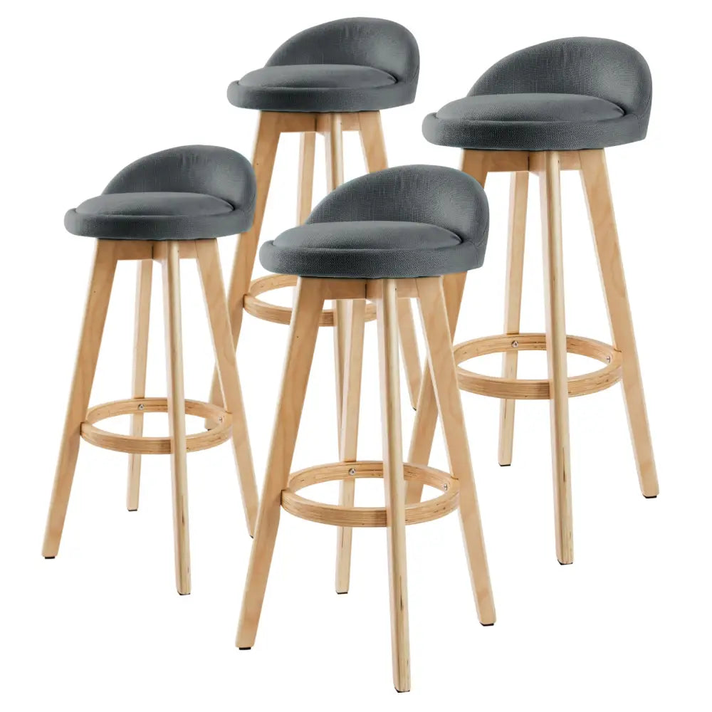 4X Wooden Bar Stool Dining Chair Fabric LEILA 72cm GREY - Furniture > Bar Stools & Chairs > Table & Bar Stools