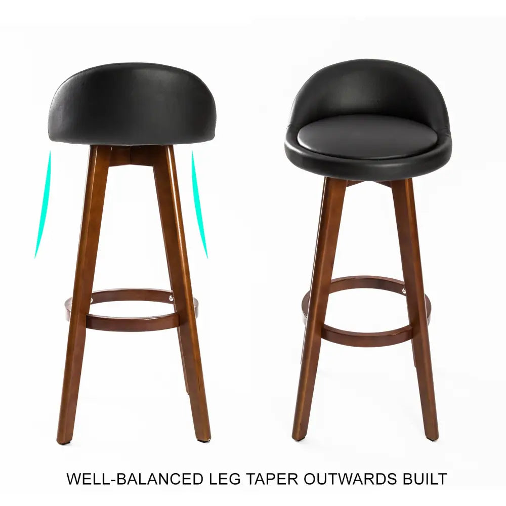 4X Wooden Bar Stool Dining Chair Leather LEILA 72cm BLACK BROWN - Furniture > Bar Stools & Chairs > Table & Bar Stools