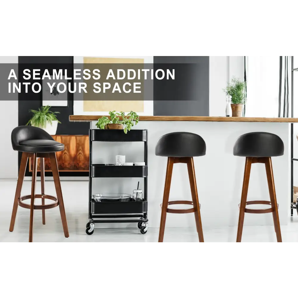 4X Wooden Bar Stool Dining Chair Leather LEILA 72cm BLACK BROWN - Furniture > Bar Stools & Chairs > Table & Bar Stools