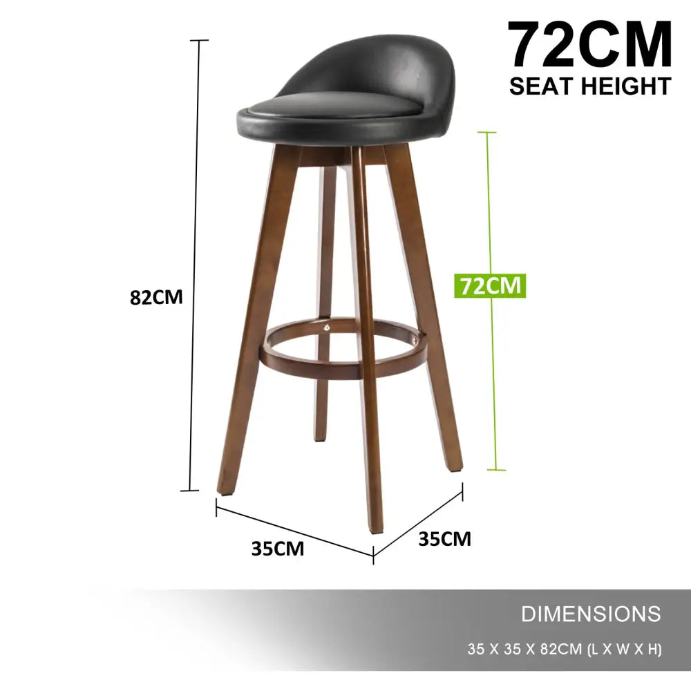 4X Wooden Bar Stool Dining Chair Leather LEILA 72cm BLACK BROWN - Furniture > Bar Stools & Chairs > Table & Bar Stools