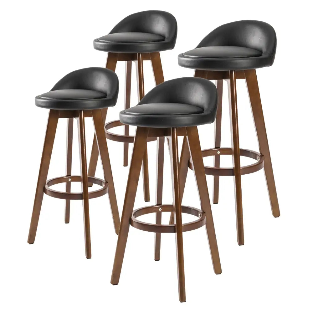 4X Wooden Bar Stool Dining Chair Leather LEILA 72cm BLACK BROWN - Furniture > Bar Stools & Chairs > Table & Bar Stools