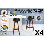 4X Wooden Bar Stool Dining Chair Leather LEILA 72cm BLACK BROWN - Furniture > Bar Stools & Chairs > Table & Bar Stools