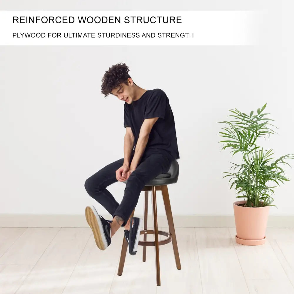 4X Wooden Bar Stool Dining Chair Leather LEILA 72cm BLACK BROWN - Furniture > Bar Stools & Chairs > Table & Bar Stools