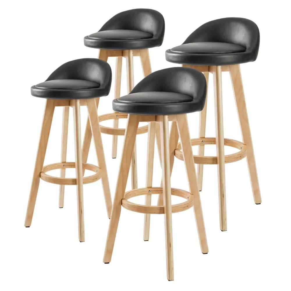 4X Wooden Bar Stool Dining Chair Leather LEILA 72cm BLACK - Furniture > Bar Stools & Chairs > Table & Bar Stools