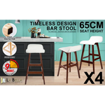 4X Wooden Bar Stool Dining Chair Leather SOPHIA 65cm WHITE BROWN - Furniture > Bar Stools & Chairs > Table & Bar Stools