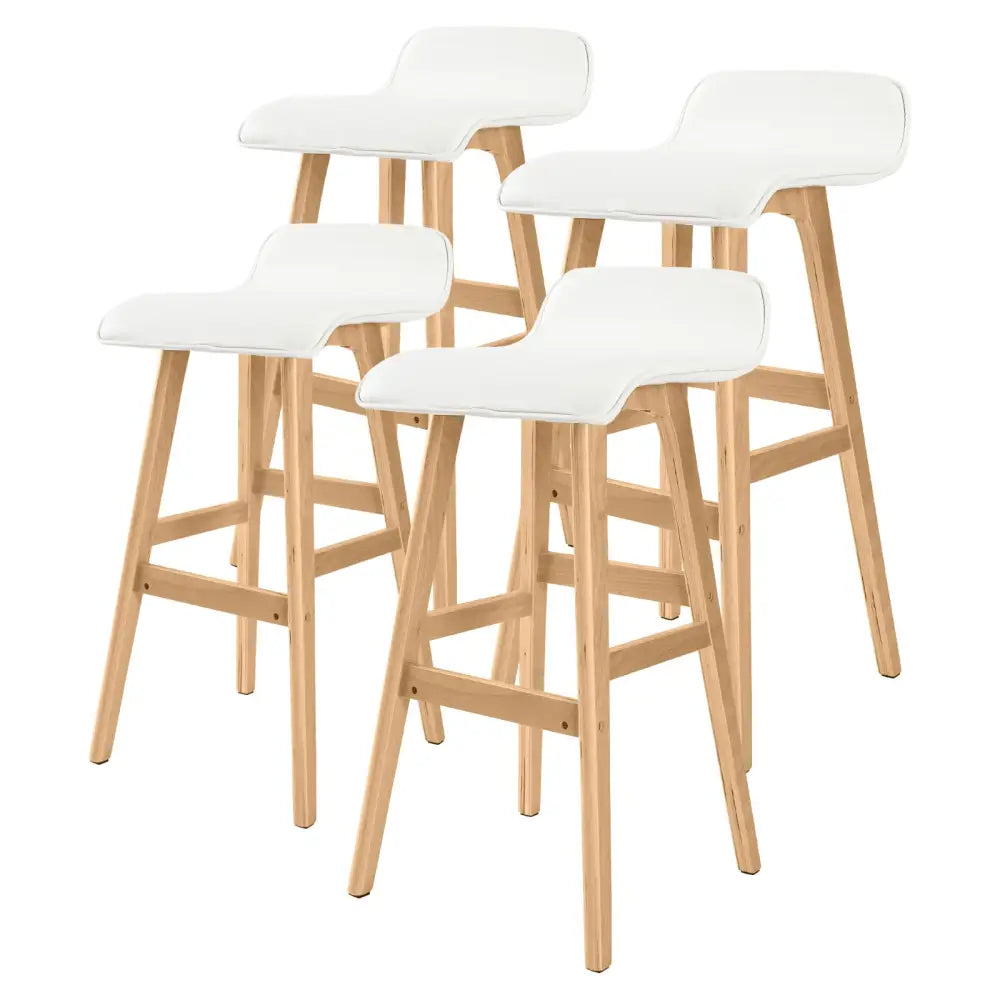 4X Wooden Bar Stool Dining Chair Leather SOPHIA 74cm WHITE - Furniture > Bar Stools & Chairs > Table & Bar Stools
