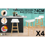 4X Wooden Bar Stool Dining Chair Leather SOPHIA 74cm WHITE - Furniture > Bar Stools & Chairs > Table & Bar Stools