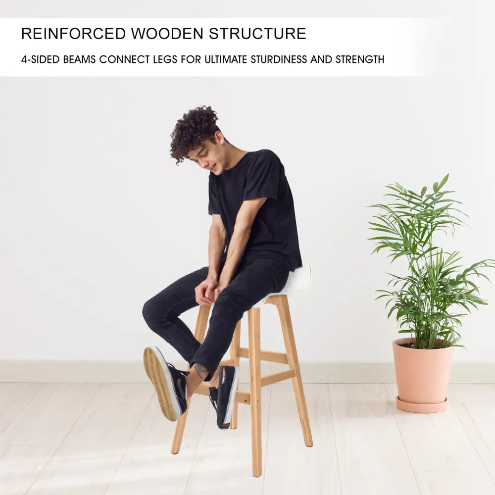 4X Wooden Bar Stool Dining Chair Leather SOPHIA 74cm WHITE - Furniture > Bar Stools & Chairs > Table & Bar Stools