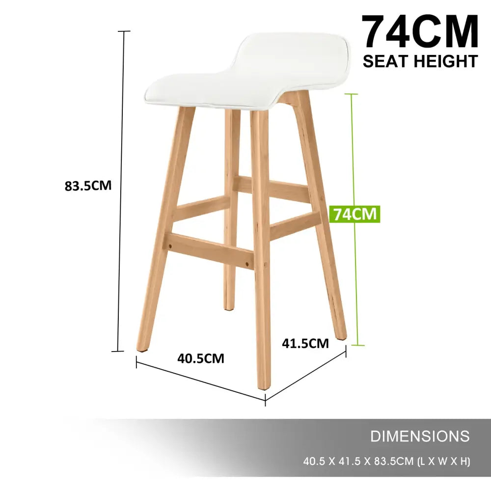 4X Wooden Bar Stool Dining Chair Leather SOPHIA 74cm WHITE - Furniture > Bar Stools & Chairs > Table & Bar Stools