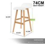 4X Wooden Bar Stool Dining Chair Leather SOPHIA 74cm WHITE - Furniture > Bar Stools & Chairs > Table & Bar Stools