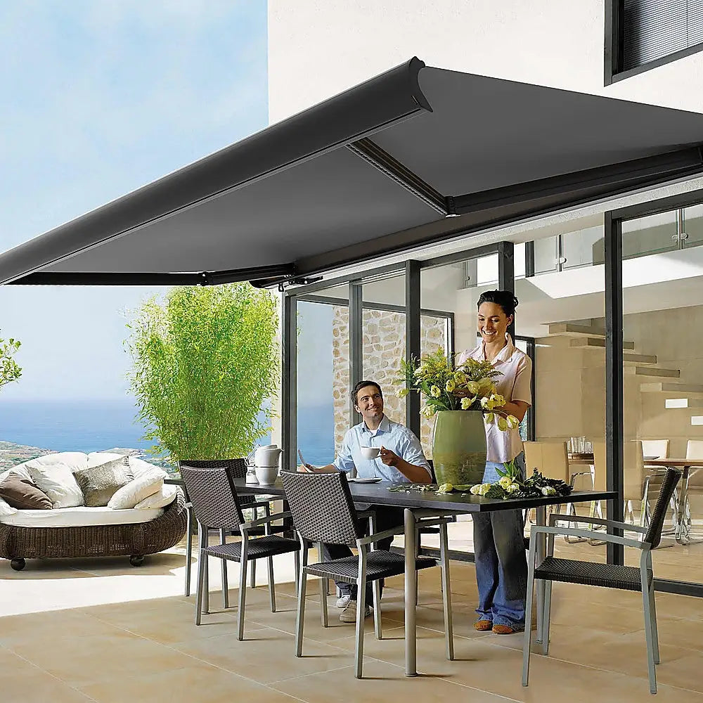 5.0m x 3.0m Retractable Folding Arm Awning Heavy Duty Full Cassette Motorised - Home & Garden > Shading
