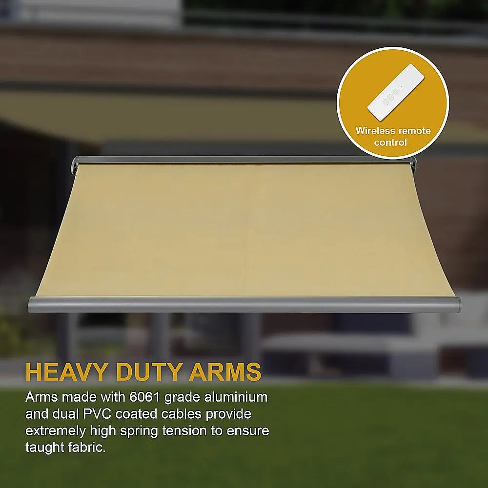 5.0m x 3.0m Retractable Folding Arm Awning Heavy Duty Full Cassette Motorised - Home & Garden > Shading