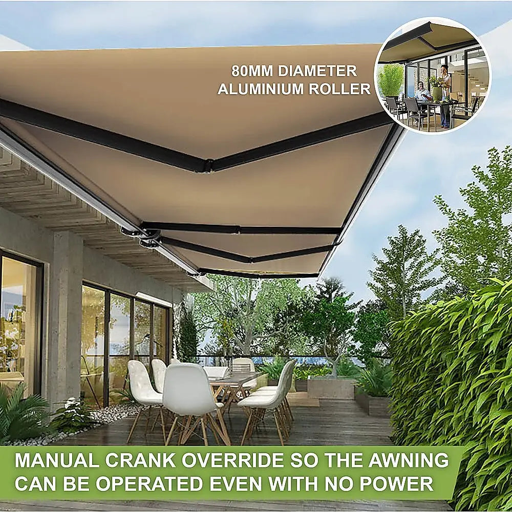 5.0m x 3.0m Retractable Folding Arm Awning Heavy Duty Full Cassette Motorised - Home & Garden > Shading