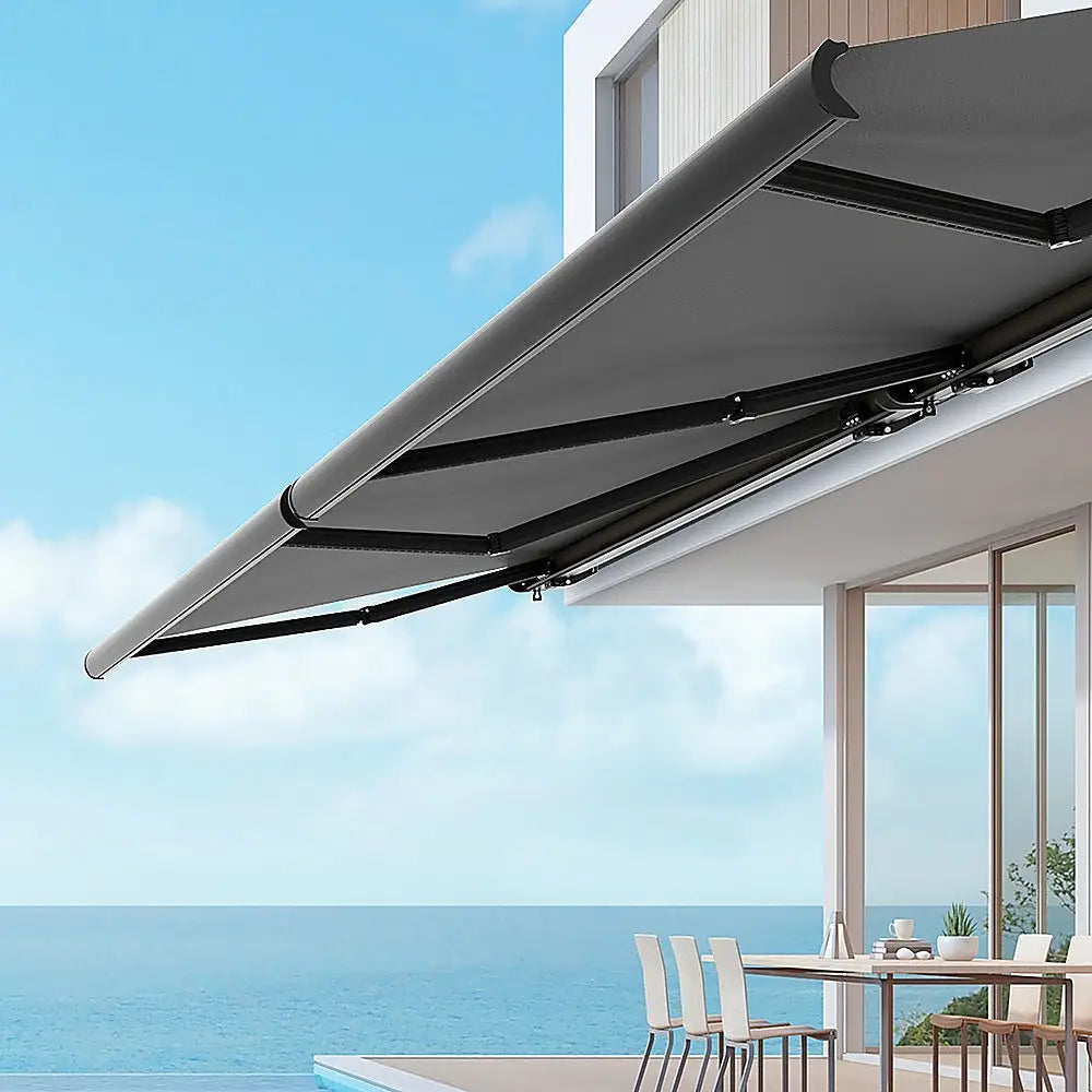 5.0m x 3.0m Retractable Folding Arm Awning Heavy Duty Full Cassette Motorised - Home & Garden > Shading