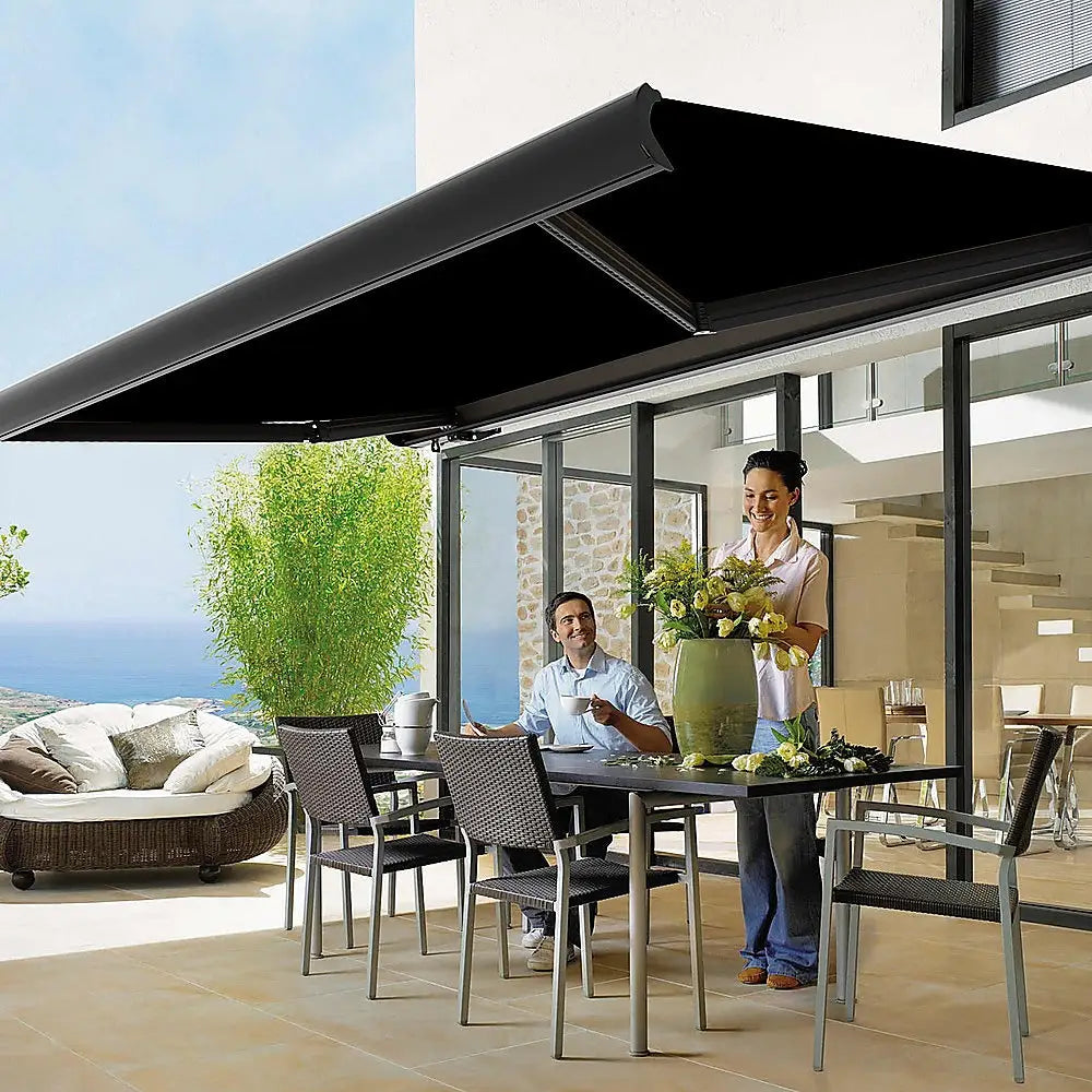 5.0m x 3.0m Retractable Folding Arm Awning Heavy Duty Full Cassette Motorised - Home & Garden > Shading