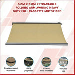 5.0m x 3.0m Retractable Folding Arm Awning Heavy Duty Full Cassette Motorised - Home & Garden > Shading