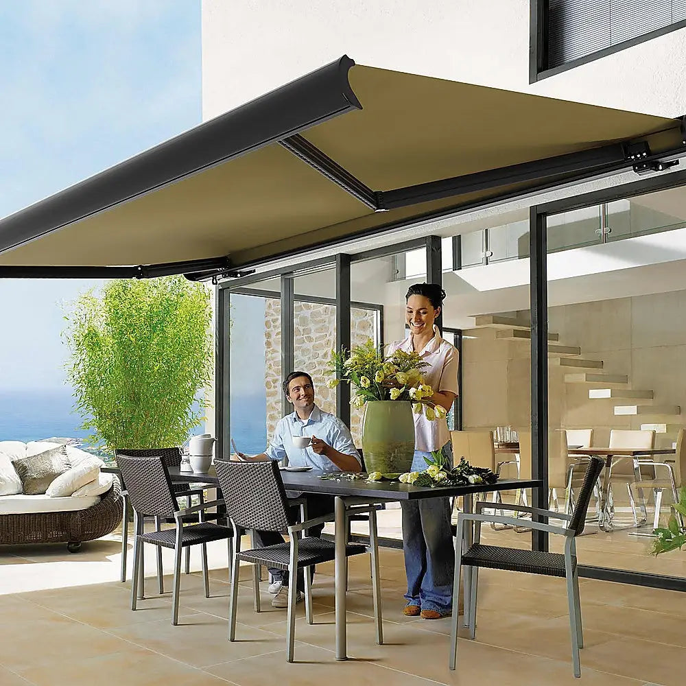 5.0m x 3.0m Retractable Folding Arm Awning Heavy Duty Full Cassette Motorised - Home & Garden > Shading