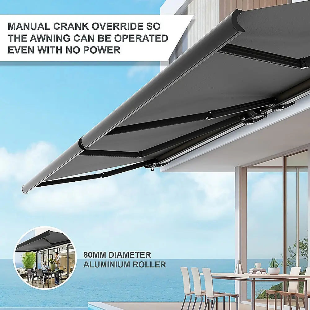 5.0m x 3.0m Retractable Folding Arm Awning Heavy Duty Full Cassette Motorised - Home & Garden > Shading