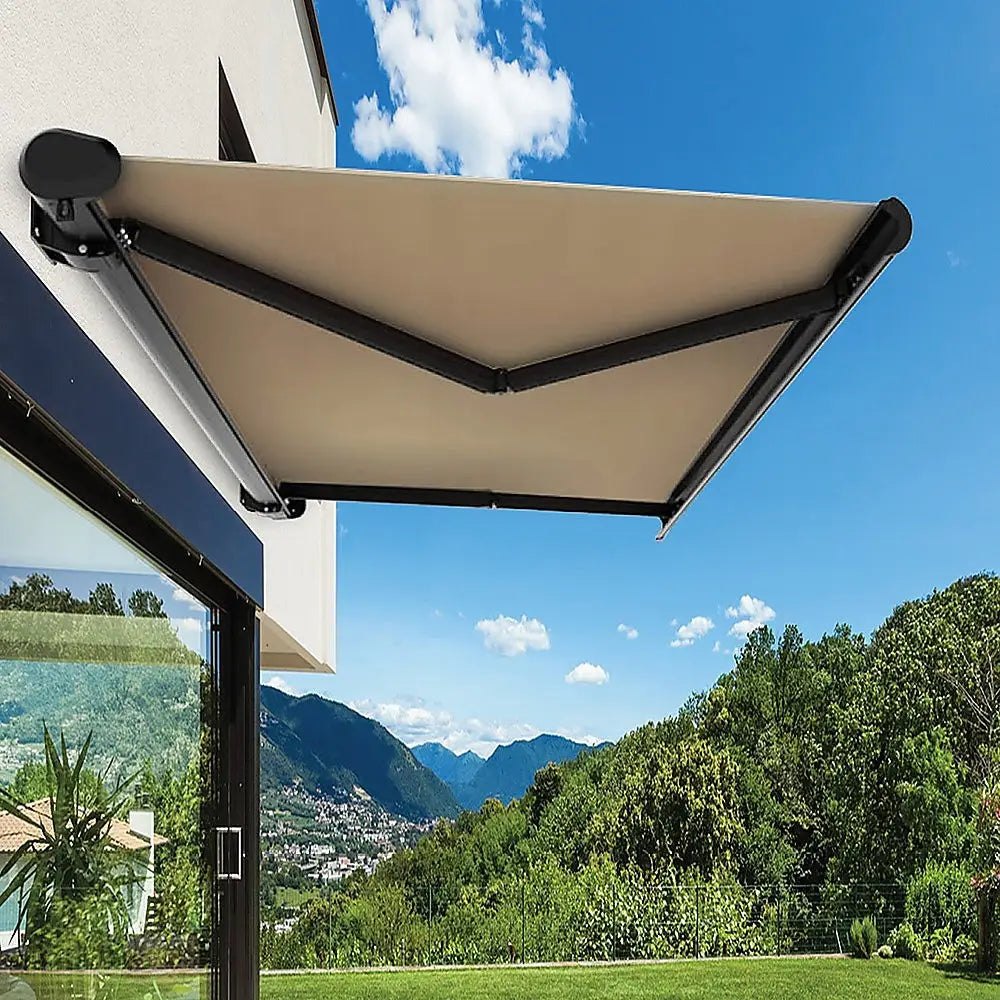 5.5m x 3.0m Retractable Folding Arm Awning Heavy Duty Full Cassette Motorised - Home & Garden > Shading